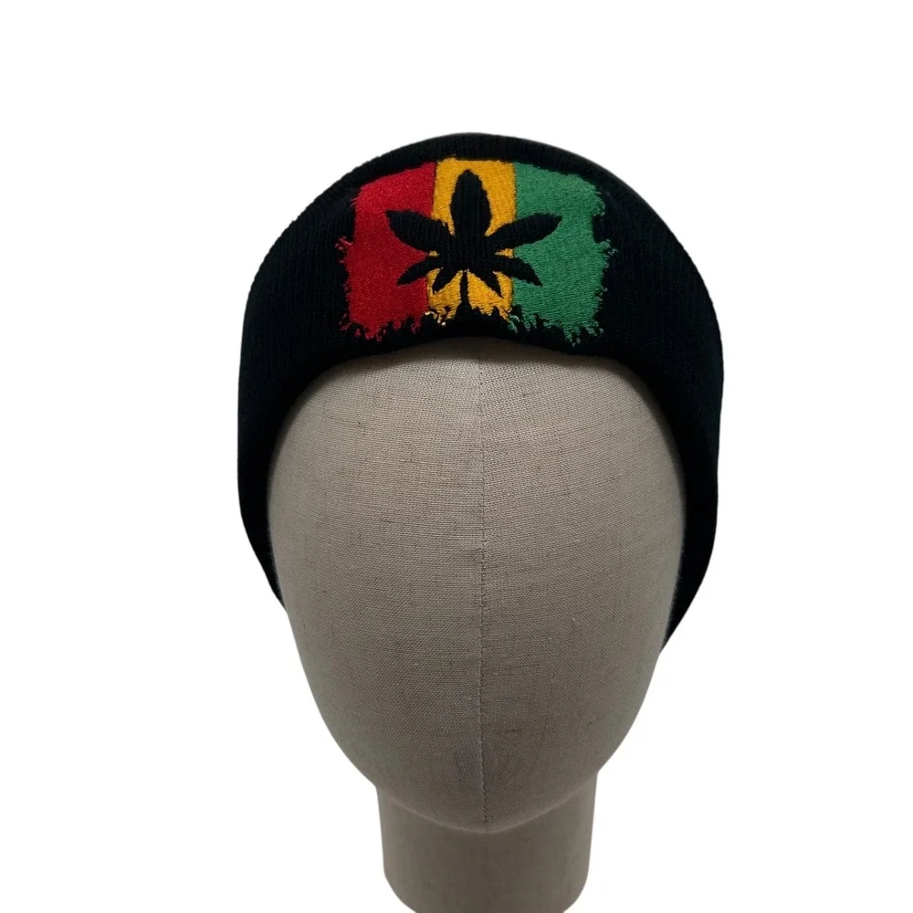 NEW Rasta Beanie Hat Black Marijuana Leaf Knit Cap Skull Winter Toboggan‎